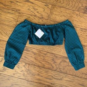 missguided check bardot crop top us8 NWT